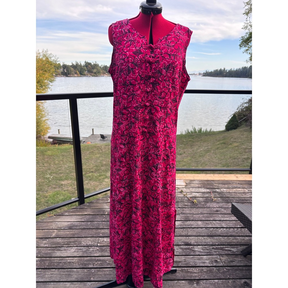 BLUEGINGER maxi dress women size M pink floral sleeveless v-neck aloha tropical